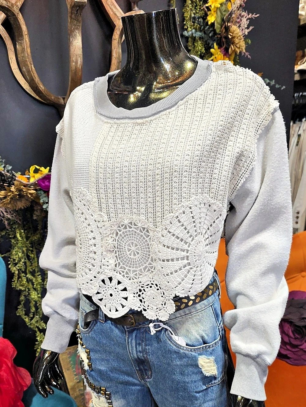 NEW! BDG Inside Out Sweatshirt Design Top with Crochet Front